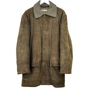 Italian Vintage Marconi Olive Green Fleece Wool Lined Suede Leather Coat